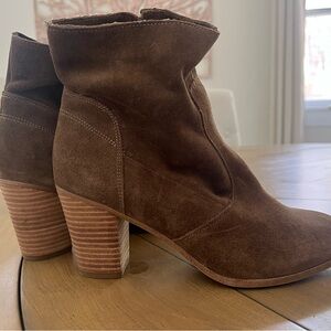 Vince Camuto Suede Booties with Stacked Heel - Camel Size 7